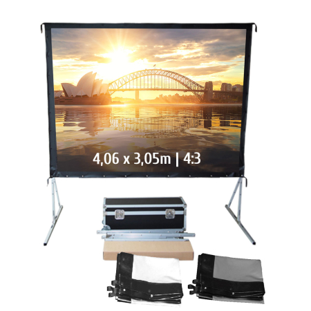 Image principale du produit Ecran de projection sur cadre 4,0m X 3m  avec flightcase et toiles avant et arrière