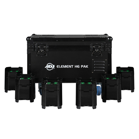 Image principale du produit ELEMENT H6 PAK ADJ - Pack de 6 projecteurs IP54 4X20W RGBWA-UV avec flight de recharge
