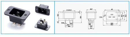 Image secondaire du produit Embase IEC mâle avec connectique horizontale C20 montage sur panneau avec vis