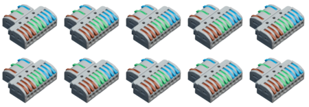 Image principale du produit FastCon-1333POW Contest Architectural Lighting - Lot de 10 connections rapides avec couleurs Phase terre neutre 3 x 1 entrées vers 3 x 3 sorties