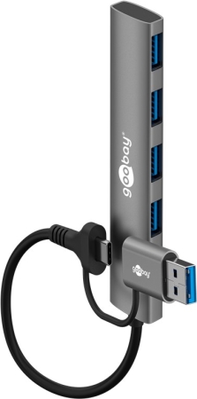 Image principale du produit HUB-USBC-USBA Goobay Hub USB Slim 4 Ports 2-en-1 – USB-C / USB-A – 5 Gbit/s