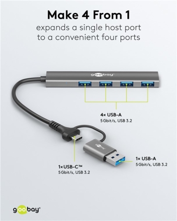 Image nº3 du produit HUB-USBC-USBA Goobay Hub USB Slim 4 Ports 2-en-1 – USB-C / USB-A – 5 Gbit/s