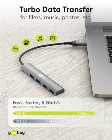 Image nº5 du produit HUB-USBC-USBA Goobay Hub USB Slim 4 Ports 2-en-1 – USB-C / USB-A – 5 Gbit/s