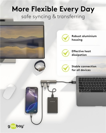 Image nº7 du produit HUB-USBC-USBA Goobay Hub USB Slim 4 Ports 2-en-1 – USB-C / USB-A – 5 Gbit/s