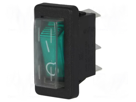 Image principale du produit Interrupteur à bascule lumineux Vert 1NO On-Off avec protection plastique transparent