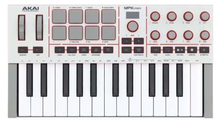 Image principale du produit MPK Mini IV-W Akai - Clavier mini gris 25 touches 8 pads 8 rotatifs