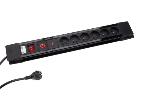 Image principale du produit Multiprise noire 6 prises 16A inter et protection 1,5m rallonge