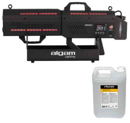 Image principale du produit PACK FMG-CYCLONE STAND ALGAM LIGHTING - Machine à fumée portable 1200W batterie 60s jet 10m support et 5l de liquide steam offert