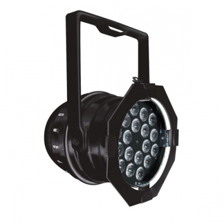 Image principale du produit Projecteur PAR 64 Noir RGB 18 LED 3W 3 en 1 fullcolor 10mm