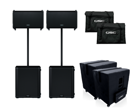 Image principale du produit Pack LA112 6400W QSC - 2 x LA112 et 2 x LS118 Sub avec housses et barres de couplage