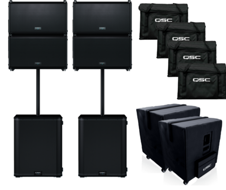 Image principale du produit Pack LA112 8800W QSC - 4 x LA112 et 2 x LS118 Sub avec housses et barres de couplage