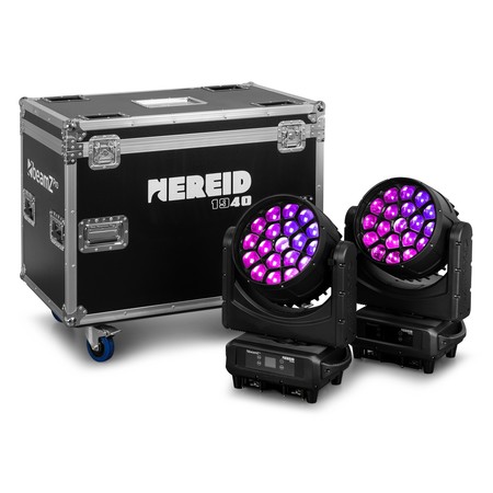 Image principale du produit Flight de 2 Nereid1940 BeamZ Pro – 2 Lyres Wash Bee Eyes 19 X 40W RGBW IP65 en flightcase