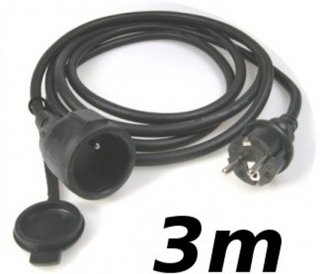 Image principale du produit Rallonge 3m cordon prolongateur souple extérieur avec manchon rétractable pour étiquetage 3 X 2.5mm² noir IP44