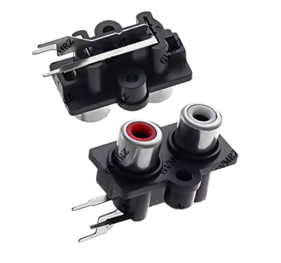 Image principale du produit Embase socle RCA femelle double vertical noire avec 2 points de fixation