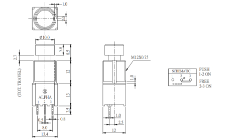 Image secondaire du produit Interrupteur ALPHA foot switch pour pédale - SPDT momentané - 3 pattes -2 pôles