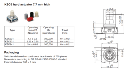 Image secondaire du produit Interrupteur tactile C & K CMS 1NO 6.8 x 6.8 x 7.7mm Bouton switch tactile IP67