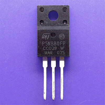 Image principale du produit Transistor STP5NB80FP Mosfet Canal N PowerMesh 800V 5A 1.8 Ohms 40W 30V