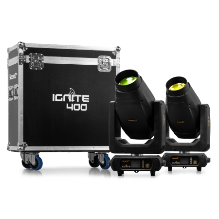 Image principale du produit Set IGNITE400 Beamz-pro - Pack de 2 Lyres LED 400W BSW 3en1 CMY Flight Case