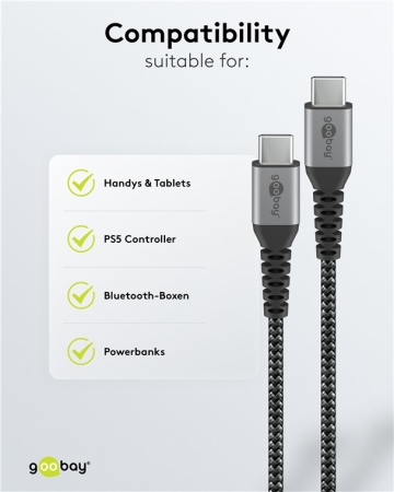Image nº5 du produit USBC-USBC Goobay Câble USB-C vers USB-C Textile 1m – Charge Rapide 60W avec Connecteurs Métalliques
