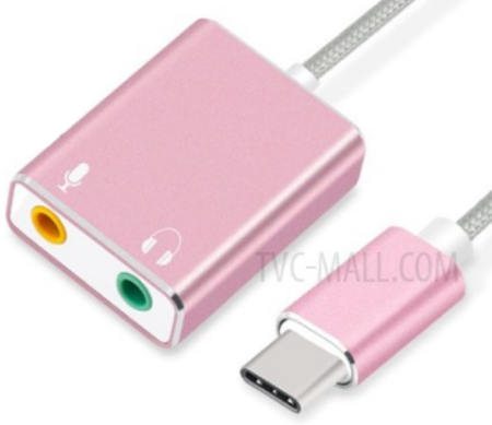 Image principale du produit Adaptateur USB-C vers sortie audio et entrée micro mini jack rose