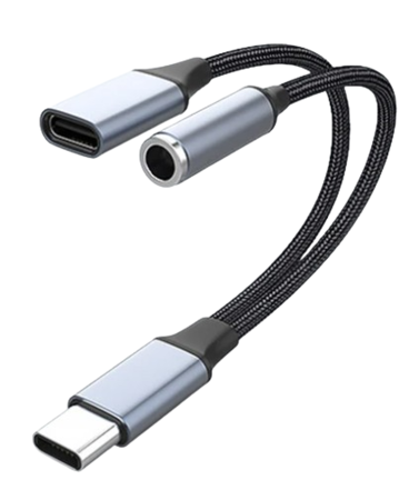 Image principale du produit Adaptateur USB-C vers prise Jack TRRS audio et prise de charge
