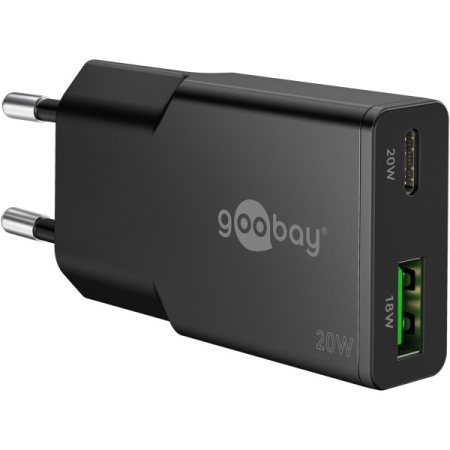 Image principale du produit 20 W USB-C PD Goobay - Chargeur double USB-A et USB-c 20W noir