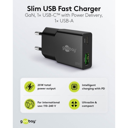 Image secondaire du produit 20 W USB-C PD Goobay - Chargeur double USB-A et USB-c 20W noir
