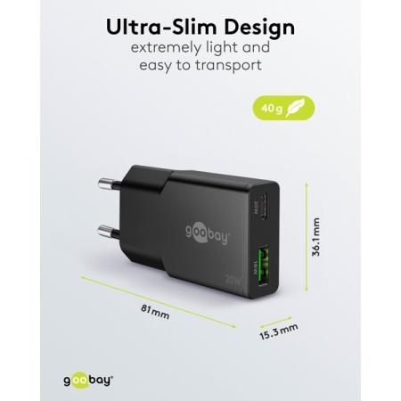 Image nº3 du produit 20 W USB-C PD Goobay - Chargeur double USB-A et USB-c 20W noir