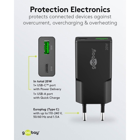 Image nº7 du produit 20 W USB-C PD Goobay - Chargeur double USB-A et USB-c 20W noir