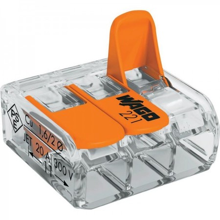 Image principale du produit Mini borne électrique Wago - Universelle 3 conducteurs 6 mm² avec leviers